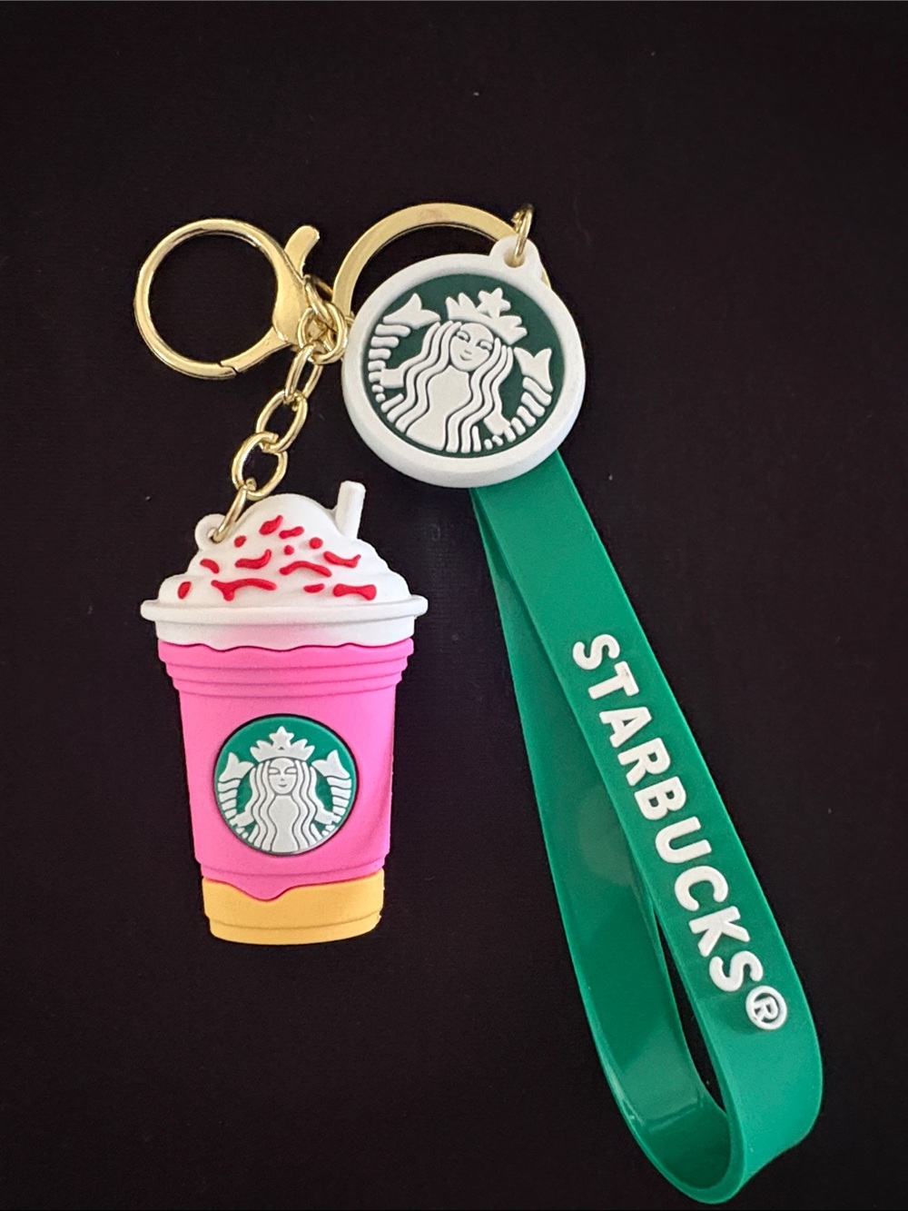 Coffee Pink & Green Frappuccino Keychain Bag Charm with Green Strap